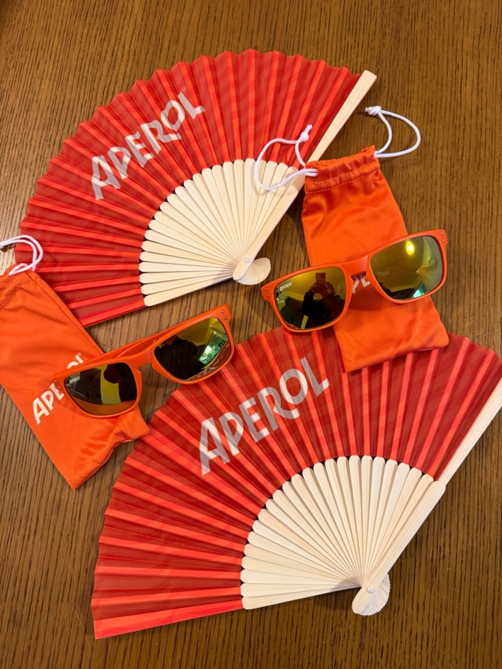 Aperol Branded Red Folding Fans & Orange Sunglasses Set